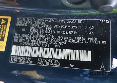 2015 Lexus Rx 350 from USA, damaged, VIN 2T2BK1BAXFC315249